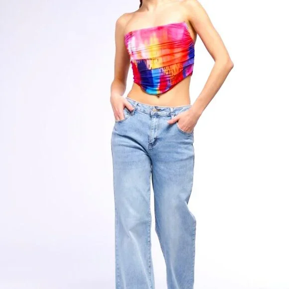 Stasia Watercolor Ruched & Pleated Rear Zip Corset Top XS S M L XL 1X - Picture 5 of 5